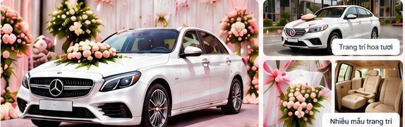 Thuê xe hoa cưới Mercedes C300 trang trí hoa tươi sang trọng OBIATRAVEL